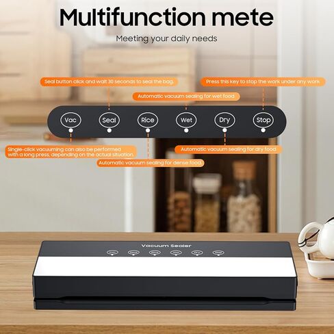 Vacuum Sealer Machine Strong Suction 5-in-1 Modes for Dry & Moist Foods food vacuum sealer machine Keep Meat Vegetables FreshLonger 10 Vacuum Bags Included Black in Kuwait