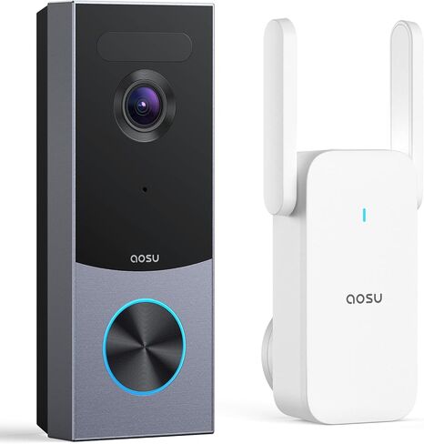 aosu Doorbell Camera Wireless, Local Storage, 5MP Ultra HD, Triple Motion Detection, 2.4/5 GHz WiFi, Built-in 8GB, Rechargeable Battery, Alexa & Google Compatible in Kuwait