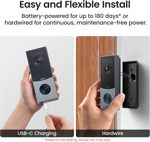 aosu Doorbell Camera Wireless, Local Storage, 5MP Ultra HD, Triple Motion Detection, 2.4/5 GHz WiFi, Built-in 8GB, Rechargeable Battery, Alexa & Google Compatible in Kuwait