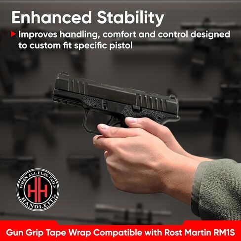 شريط قبضة المسدس Handleitgrips متوافق مع Rost Martin RM1S | شريط قبضة مسدس مطاطي أسود مع إدراجات | اكسسوارات السلاح | مملوك للمحاربين القدامى | صنع في الولايات المتحدة الأمريكية in Kuwait