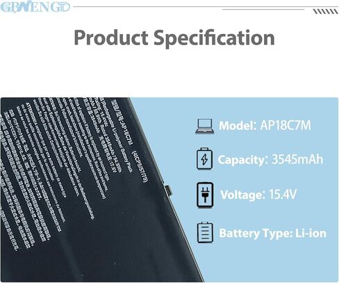 استبدال بطارية AP18C7M لجهاز Acer Spin 5 SP513-54N Swift 3 SF313-52 Swift 5 SF514-54GT Swift X SFX16-52G TravelMate Spin P4 ConceptD 3 CN315-72 Aspire Vero AV14-51 Series AP18C7K 15.4V 55.9Wh in Kuwait