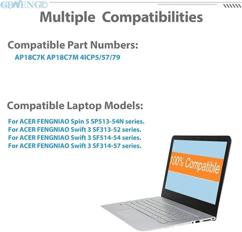 استبدال بطارية AP18C7M لجهاز Acer Spin 5 SP513-54N Swift 3 SF313-52 Swift 5 SF514-54GT Swift X SFX16-52G TravelMate Spin P4 ConceptD 3 CN315-72 Aspire Vero AV14-51 Series AP18C7K 15.4V 55.9Wh in Kuwait