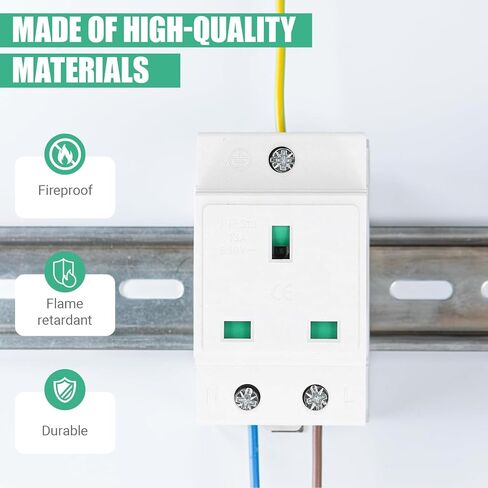 DIN Rail Socket, Din Rail Mount 110‑250V 15A Grounded AC Receptacle Surge Protector Plug Adapter Power Strip Modular Socket (White) in Kuwait