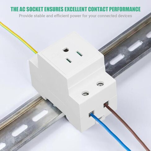 DIN Rail Socket, Din Rail Mount 110‑250V 15A Grounded AC Receptacle Surge Protector Plug Adapter Power Strip Modular Socket (White) in Kuwait