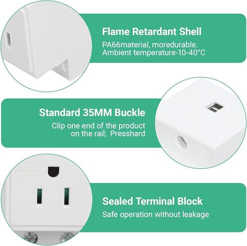 DIN Rail Socket, Din Rail Mount 110‑250V 15A Grounded AC Receptacle Surge Protector Plug Adapter Power Strip Modular Socket (White) in Kuwait
