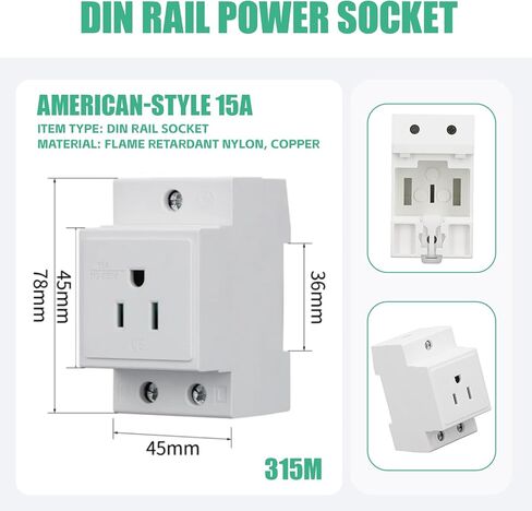 DIN Rail Socket, Din Rail Mount 110‑250V 15A Grounded AC Receptacle Surge Protector Plug Adapter Power Strip Modular Socket (White) in Kuwait