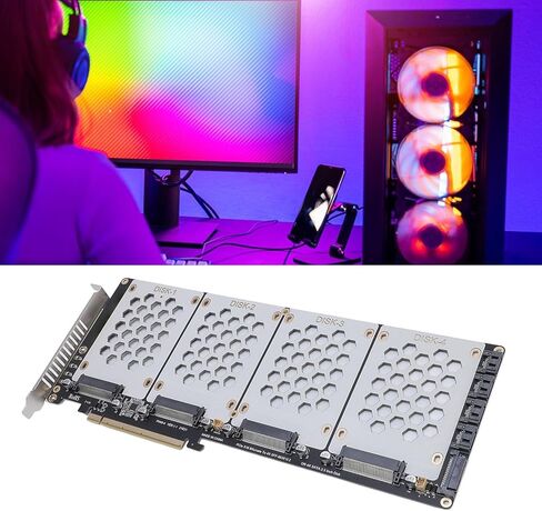 محول Gugxiom PCIe U.2 X8 إلى 4 منافذ SFF8639، بطاقة Riser SSD NVMe SATA 2.5 بوصة، مقسم PCIe 4.0 لمحركات الأقراص الرباعية in Kuwait