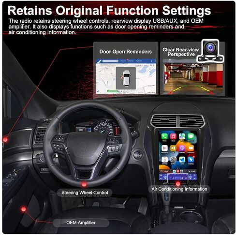راديو سيارة 12.1 بوصة لسيارة Ford Explorer 2011-2019، وحدة رأس 8 أساسية، ترقية ستيريو بشاشة لمس 4+64 جيجابايت مع CarPlay/Android Auto، Fm/Am، GPS، كاميرا احتياطية in Kuwait