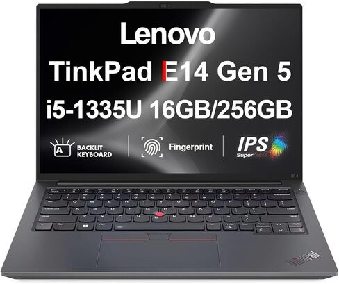 Lenovo ThinkPad E14 Gen 5 Business Laptop 14 بوصة FHD+ (الجيل الثالث عشر Intel i5-1335U، 16 جيجابايت DDR4، 256 جيجابايت PCIe SSD، Intel Iris Xe، إضاءة خلفية، بصمة الإصبع، Thunderbolt 4، كاميرا ويب 5 ميجابكسل، WiFi 6E، RJ-45، Win 11 Pro) in Kuwait