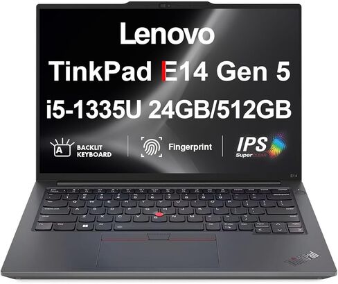 Lenovo ThinkPad E14 Gen 5 Business Laptop 14" FHD+ (13th Gen Intel i5-1335U, 16GB DDR4, 256GB PCIe SSD, Intel Iris Xe, Backlit, Fingerprint, Thunderbolt 4, 5MP Webcam, WiFi 6E, RJ-45, Win 11 Pro) in Saudi Arabia