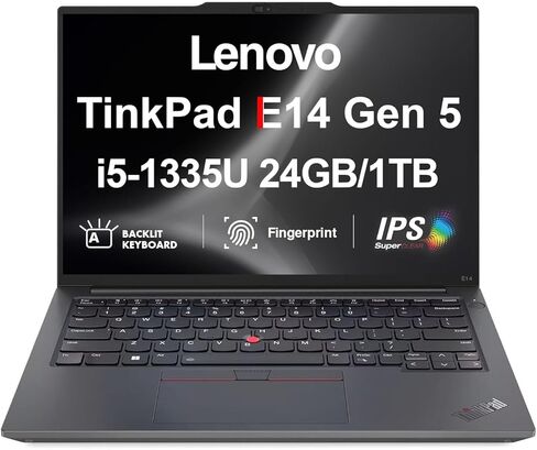 Lenovo ThinkPad E14 Gen 5 Business Laptop 14" FHD+ (13th Gen Intel i5-1335U, 16GB DDR4, 256GB PCIe SSD, Intel Iris Xe, Backlit, Fingerprint, Thunderbolt 4, 5MP Webcam, WiFi 6E, RJ-45, Win 11 Pro) in Saudi Arabia