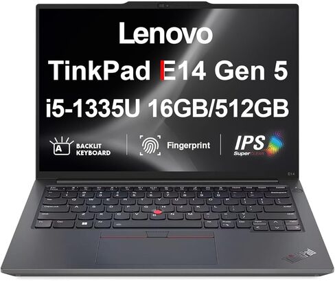 Lenovo ThinkPad E14 Gen 5 Business Laptop 14" FHD+ (13th Gen Intel i5-1335U, 16GB DDR4, 256GB PCIe SSD, Intel Iris Xe, Backlit, Fingerprint, Thunderbolt 4, 5MP Webcam, WiFi 6E, RJ-45, Win 11 Pro) in Saudi Arabia