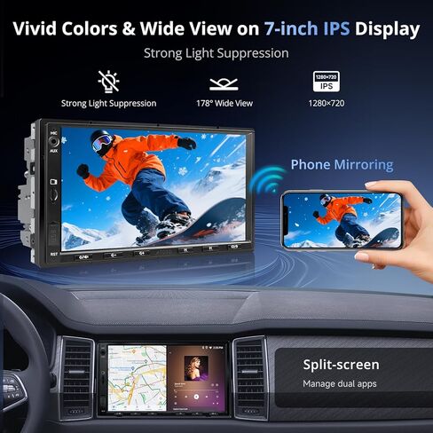 ATOTOZONE A5L 7 بوصات 2 + 32 جيجابايت ستيريو سيارة Android مزدوج Din، كاميرا احتياطية LRV وكاميرا داش DVR 1080P، CarPlay لاسلكي/Android Auto، WiFi/BT/USB، 24B EQ&DSP، FM/SWC، MirrorLink، دردشة AI، تتبع GPS in Kuwait
