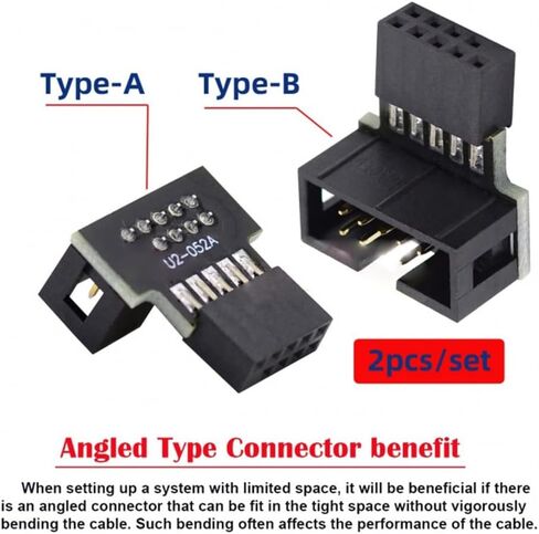 1 مجموعة أسفل وأعلى بزاوية 90 درجة ذكر إلى أنثى USB 2.0 10Pin 9Pin رأس لمحول تمديد اللوحة الأم in Kuwait