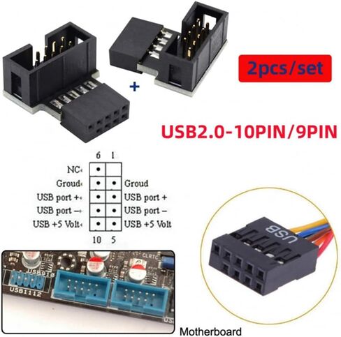 1 مجموعة أسفل وأعلى بزاوية 90 درجة ذكر إلى أنثى USB 2.0 10Pin 9Pin رأس لمحول تمديد اللوحة الأم in Kuwait