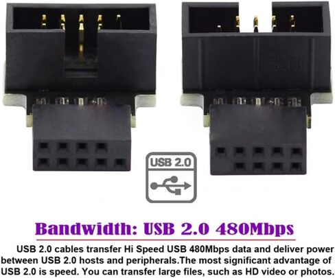 1 مجموعة أسفل وأعلى بزاوية 90 درجة ذكر إلى أنثى USB 2.0 10Pin 9Pin رأس لمحول تمديد اللوحة الأم in Kuwait