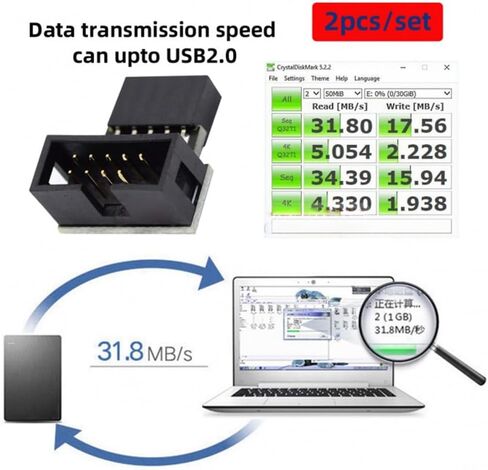 1 مجموعة أسفل وأعلى بزاوية 90 درجة ذكر إلى أنثى USB 2.0 10Pin 9Pin رأس لمحول تمديد اللوحة الأم in Kuwait