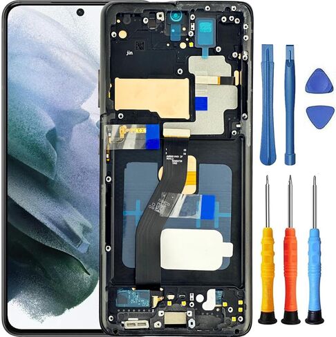 بديل شاشة Samsung Galaxy S21 Ultra 5G لشاشة Samsung S21 Ultra مع إطار SM-G998U SM-G998W G998A SM-G998B مجموعة رقمية تعمل باللمس مع أدوات باللون الأسود1 in Kuwait
