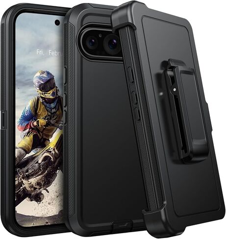 DUEDUE for Google Pixel 10 Pro XL Case with Belt Clip Holster Shockproof 3-Layer Heavy Duty Kickstand Cover Full Body Protective Rugged Phone Case for Google 10 Pro XL, Black in Kuwait
