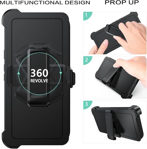 DUEDUE for Google Pixel 10 Pro XL Case with Belt Clip Holster Shockproof 3-Layer Heavy Duty Kickstand Cover Full Body Protective Rugged Phone Case for Google 10 Pro XL, Black in Kuwait