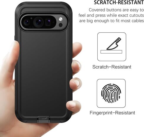 DUEDUE for Google Pixel 10 Pro XL Case with Belt Clip Holster Shockproof 3-Layer Heavy Duty Kickstand Cover Full Body Protective Rugged Phone Case for Google 10 Pro XL, Black in Kuwait