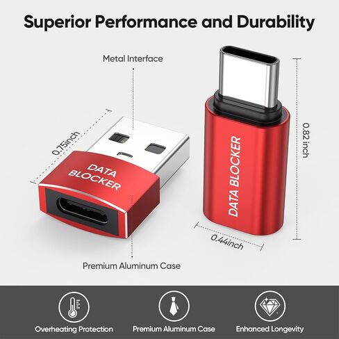 4 قطع لحاجب بيانات USB C - مضاد لاختراق العصير، 240 وات C-C و60 وات C-A PD 3.1 شحن سريع، محول USB-C إلى C/A للشحن فقط، حظر بيانات الأجهزة، لهاتف iPhone 15/16/17 Pro Max وGalaxy وiPad in Kuwait