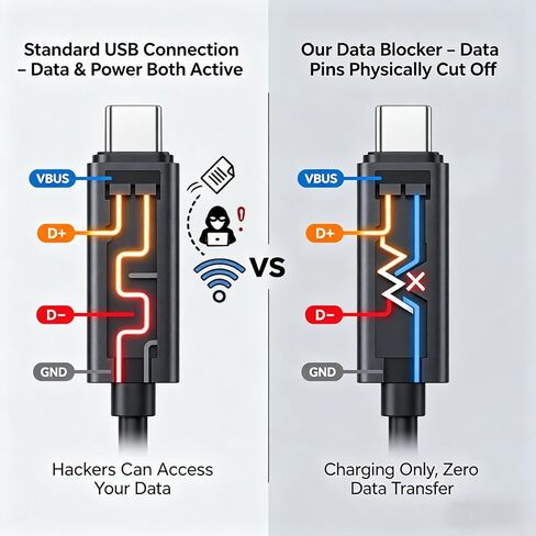 4 قطع لحاجب بيانات USB C - مضاد لاختراق العصير، 240 وات C-C و60 وات C-A PD 3.1 شحن سريع، محول USB-C إلى C/A للشحن فقط، حظر بيانات الأجهزة، لهاتف iPhone 15/16/17 Pro Max وGalaxy وiPad in Kuwait