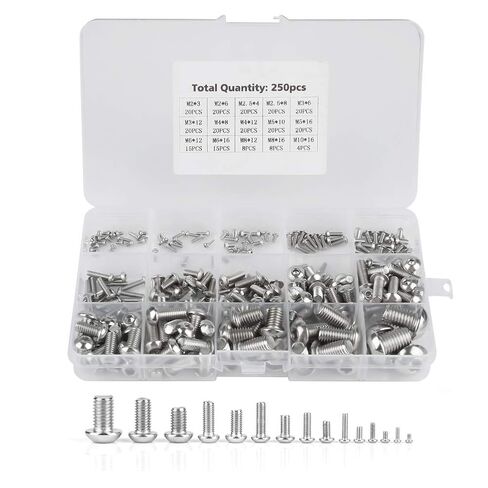 250pcs M2 M2.5 M3 M4 M5 M6 M8 M10 Machine Screws Set, Stainless Steel Hex Socket Bolts for Laptop Keyboard PC Repair, Assorted Metric Fasteners Kit for Electronics and in Kuwait
