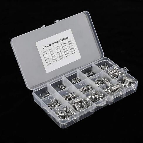 250pcs M2 M2.5 M3 M4 M5 M6 M8 M10 Machine Screws Set, Stainless Steel Hex Socket Bolts for Laptop Keyboard PC Repair, Assorted Metric Fasteners Kit for Electronics and in Kuwait