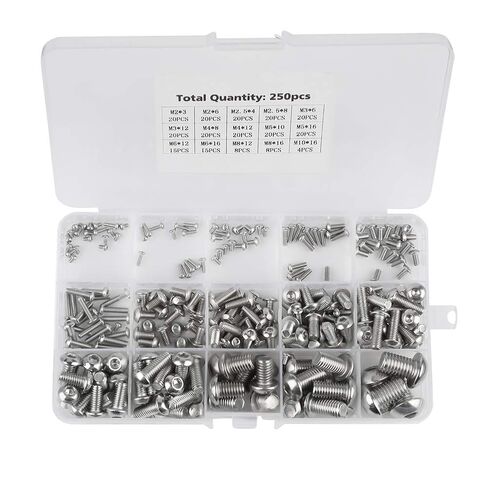 250pcs M2 M2.5 M3 M4 M5 M6 M8 M10 Machine Screws Set, Stainless Steel Hex Socket Bolts for Laptop Keyboard PC Repair, Assorted Metric Fasteners Kit for Electronics and in Kuwait