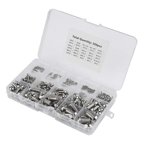 250pcs M2 M2.5 M3 M4 M5 M6 M8 M10 Machine Screws Set, Stainless Steel Hex Socket Bolts for Laptop Keyboard PC Repair, Assorted Metric Fasteners Kit for Electronics and in Kuwait