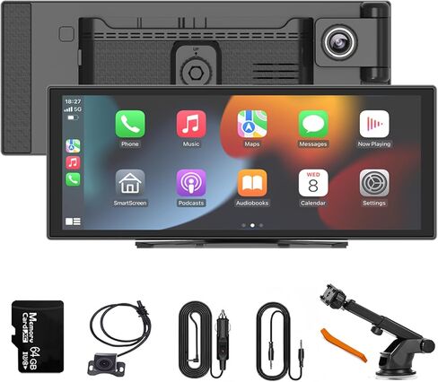 شاشة Apple CarPlay وAndroid Auto مقاس 11 بوصة للسيارة، مع كاميرا داش 4K، شاشة لمس خفيفة للغاية، كاميرا احتياطية IP68 1080P، ملاحة GPS، التحكم الصوتي، وصلة مرآة (بدون بطاقة) in Kuwait