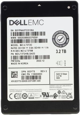 03YT5 3.2 تيرابايت SAS 12 جيجابت في الثانية MU 3-DWPD 2.5 بوصة SFF SSD PM1645a MZILT3T2HBLSAD3 متوافق مع Dell PowerEdge in Kuwait