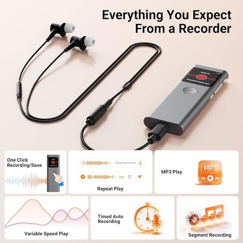 AI Digital Voice Recorder with Transcribe & Summarize, AI Note Taker for Meeting & Lectures, Voice Activated Recorder with Playback, Supports 90+ Languages Recording Device, Portable Tape Recorder in Kuwait