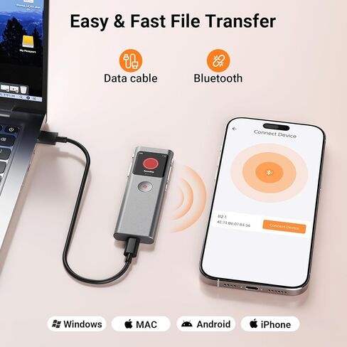 AI Digital Voice Recorder with Transcribe & Summarize, AI Note Taker for Meeting & Lectures, Voice Activated Recorder with Playback, Supports 90+ Languages Recording Device, Portable Tape Recorder in Kuwait