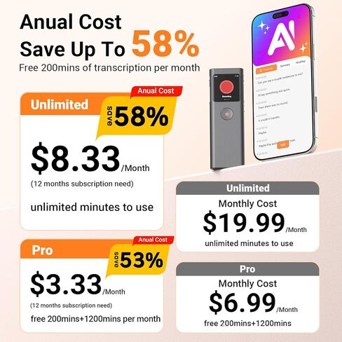 AI Digital Voice Recorder with Transcribe & Summarize, AI Note Taker for Meeting & Lectures, Voice Activated Recorder with Playback, Supports 90+ Languages Recording Device, Portable Tape Recorder in Kuwait