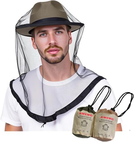Mosquito Head Net, 2 Pack Ultra Fine Ice Silk Cooling Breathable Soft Large Long Mesh for Outdoors, Fits Most Hats in Kuwait