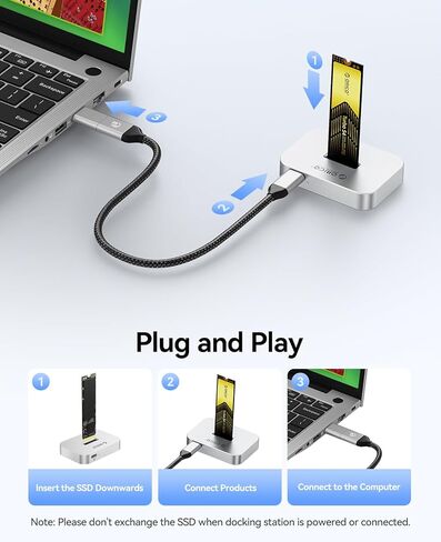 حاوية ORICO 10 جيجابت في الثانية M.2 NVMe SSD ومحول SATA، حافظة محرك أقراص صلبة خارجي من الألومنيوم USB 3.2 Gen 2، محطة إرساء M.2 خالية من الأدوات لـ PCIe/SATA M-Key/B+M Key SSD 2230-22110، متوافقة مع أجهزة Mac والكمبيوتر الشخصي in Kuwait