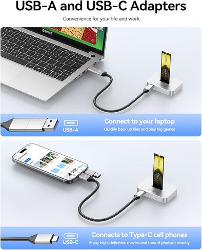 حاوية ORICO 10 جيجابت في الثانية M.2 NVMe SSD ومحول SATA، حافظة محرك أقراص صلبة خارجي من الألومنيوم USB 3.2 Gen 2، محطة إرساء M.2 خالية من الأدوات لـ PCIe/SATA M-Key/B+M Key SSD 2230-22110، متوافقة مع أجهزة Mac والكمبيوتر الشخصي in Kuwait
