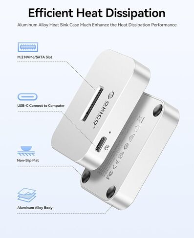 حاوية ORICO 10 جيجابت في الثانية M.2 NVMe SSD ومحول SATA، حافظة محرك أقراص صلبة خارجي من الألومنيوم USB 3.2 Gen 2، محطة إرساء M.2 خالية من الأدوات لـ PCIe/SATA M-Key/B+M Key SSD 2230-22110، متوافقة مع أجهزة Mac والكمبيوتر الشخصي in Kuwait
