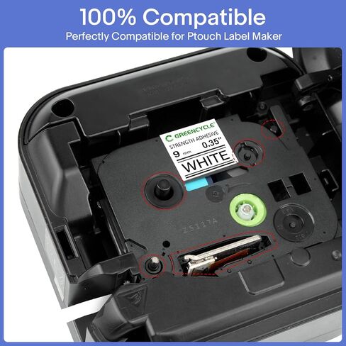 GREENCYCLE 5 عبوات لاصقة قوية للغاية باللون الأسود على شريط ملصقات أبيض متوافق مع TZE-S211 TZ-S211 AZE-S211 1/4 بوصة 6 مم لـ PT-E550W PT2430PC 1890C D210 P300BT PT-1010 H100 H110 D200 in Kuwait
