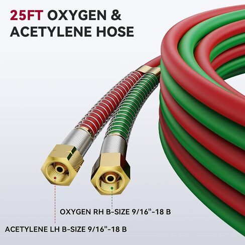 ARCCAPTAIN Grade T Oxygen Acetylene Hose, 1/4" x 50 FT with 9/16"-18 B Fittings and Spring Guards, Welding Torch Hose for Oxy Acetylene Flame Welding and Cutting in Saudi Arabia