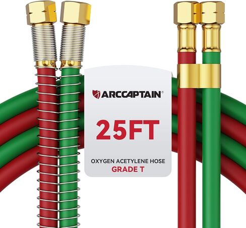 ARCCAPTAIN Grade T Oxygen Acetylene Hose, 1/4" x 50 FT with 9/16"-18 B Fittings and Spring Guards, Welding Torch Hose for Oxy Acetylene Flame Welding and Cutting in Saudi Arabia
