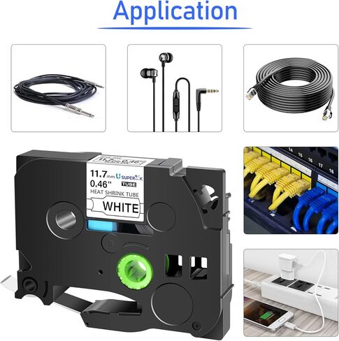 USUPERINK 2 حزمة متوافقة مع Ptouch HSe-231 HSe231 HS-231 HS231 أسود على أبيض 11.7 مم 0.46 بوصة شريط ملصق أنابيب انكماش حراري لاستخدام كابل السلك في طابعة ملصقات PT-P710BT P700 P750W P900 in Kuwait