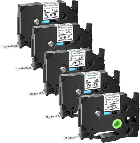 GREENCYCLE متوافق مع شريط ملصقات Brother P-Touch فائق القوة TZe-S221 TZ-S221 9 مم 0.35 بوصة شريط TZe TZ أبيض مصفح لصانع ملصقات Ptouch PT-D210 H100 H110 D200 D400 D410 D600، 5 عبوات in Kuwait