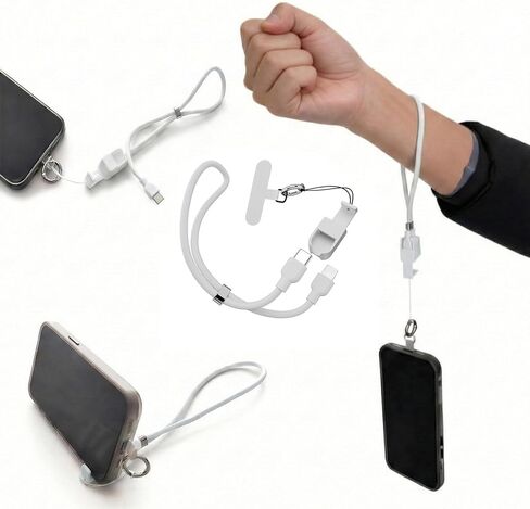 حبل معصم للهاتف 3 في 1، حامل مدمج بقدرة 65 وات PD للشحن السريع USB-C إلى كابل الإضاءة، حزام يد محمول لهاتف iPhone 14 13 12، أساسيات السفر وصالة الألعاب الرياضية والتنقل in Kuwait