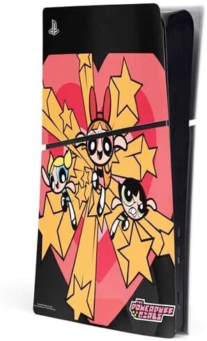 ملصق Skinit المخصص للألعاب متوافق مع وحدة التحكم PS5 Slim Digital Edition - تصميم Cartoon Network Powerpuff Girls Gold Stars المرخص رسميًا in Kuwait