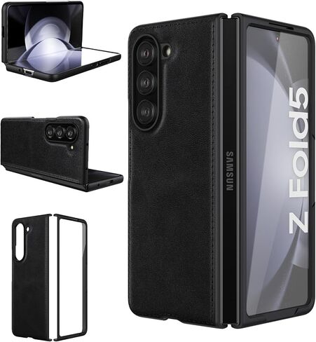 حافظة Foluu لهاتف Samsung Galaxy Z Fold 5، مع واقي شاشة أمامي مدمج، جلد PU + غطاء صلب من البولي كربونات غطاء هاتف واقٍ رفيع للغاية ومتين لهاتف Samsung Galaxy Z Fold5 5G 2023 (بني) in Kuwait