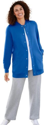 Woman Within Plus Size Fleece Baseball Jacket Long Oversized Fleece Coat in Saudi Arabia