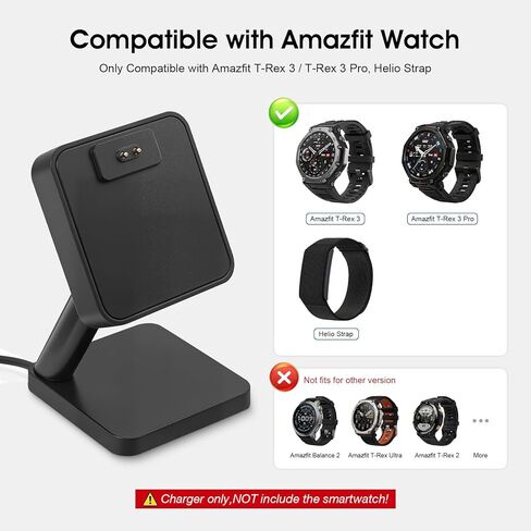حامل شحن سطح المكتب REEYEAR متوافق مع الساعة الذكية Amazfit T-Rex 3 / T-Rex 3 Pro، استبدال قاعدة الشاحن المغناطيسي مع كابل USB بطول 3.3 قدم، قاعدة شحن مضادة للانزلاق متوافقة مع حزام هيليو in Kuwait